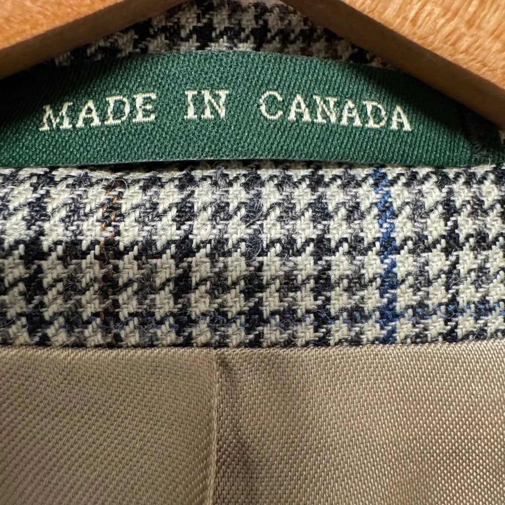 Lauren Ralph Lauren Silk Wool Houndstooth Sport Coat Blazer 42R Made in Canada
